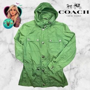 Coach Rain Coat Women's M Green‎ Hooded Utility Jacket Slimming Luxury Military